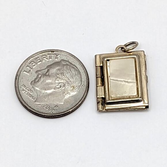 Vintage Mother of Pearl Gold Tone Rectangular Book Locket Charm Pendant - Picture 7 of 7